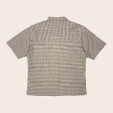 Load image into Gallery viewer, Quiksilver Checked Embroidered Back Spell Out Short Sleeved Shirt - L