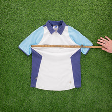 Load image into Gallery viewer, (2001) Women’s Adidas 3-Stripe ClimaLite Embroidered Centre Logo 1/4 Zip Up Short Sleeve White Blue Collard Sports Top - M (10-12)
