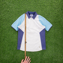 Load image into Gallery viewer, (2001) Women’s Adidas 3-Stripe ClimaLite Embroidered Centre Logo 1/4 Zip Up Short Sleeve White Blue Collard Sports Top - M (10-12)