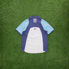 Load image into Gallery viewer, (2001) Women’s Adidas 3-Stripe ClimaLite Embroidered Centre Logo 1/4 Zip Up Short Sleeve White Blue Collard Sports Top - M (10-12)