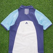Load image into Gallery viewer, (2001) Women’s Adidas 3-Stripe ClimaLite Embroidered Centre Logo 1/4 Zip Up Short Sleeve White Blue Collard Sports Top - M (10-12)