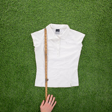 Load image into Gallery viewer, (2006) Women’s Nike Tennis Court Dri-Fit Small Swoosh Embroidered Button Up White Stretch Collard Sports Top - S (8-10)