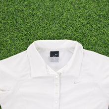 Load image into Gallery viewer, (2006) Women’s Nike Tennis Court Dri-Fit Small Swoosh Embroidered Button Up White Stretch Collard Sports Top - S (8-10)