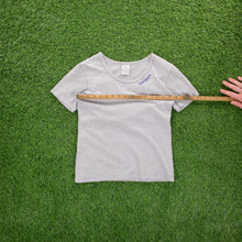 Load image into Gallery viewer, (2004) Women’s Adidas Spell Out 3 Double Sided Graphic Grey Baby Tee Top - M (10)