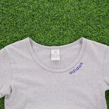 Load image into Gallery viewer, (2004) Women’s Adidas Spell Out 3 Double Sided Graphic Grey Baby Tee Top - M (10)