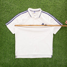 Load image into Gallery viewer, Adidas 3-Stripe Embroidered Textured White Short Sleeve Polo Shirt - XL