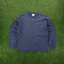 Load image into Gallery viewer, (2000) Nike Small Centre Swoosh Embroidered Navy Long Sleeve T-Shirt - L