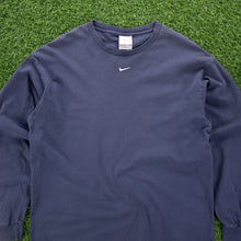 Load image into Gallery viewer, (2000) Nike Small Centre Swoosh Embroidered Navy Long Sleeve T-Shirt - L