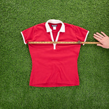 Load image into Gallery viewer, Women’s Reebok Small Spell Out Embroidered Split Neck Collard Red Baby Tee Top - L (12-14)