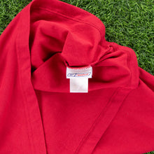 Load image into Gallery viewer, Women’s Reebok Small Spell Out Embroidered Split Neck Collard Red Baby Tee Top - L (12-14)