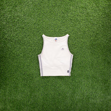 Load image into Gallery viewer, (1999) Women’s Adidas ClimaLite 3-Stripe Embroidered Off White Racer Vest Tank Crop Sports Top - M (8-10)