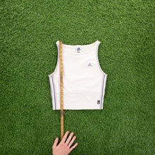 Load image into Gallery viewer, (1999) Women’s Adidas ClimaLite 3-Stripe Embroidered Off White Racer Vest Tank Crop Sports Top - M (8-10)