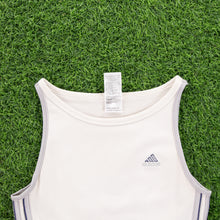 Load image into Gallery viewer, (1999) Women’s Adidas ClimaLite 3-Stripe Embroidered Off White Racer Vest Tank Crop Sports Top - M (8-10)