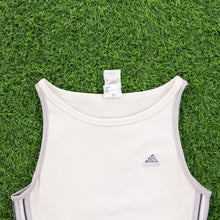 Load image into Gallery viewer, (1999) Women’s Adidas ClimaLite 3-Stripe Embroidered Off White Racer Vest Tank Crop Sports Top - M (8-10)