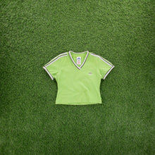 Load image into Gallery viewer, (1999) Women’s Adidas 3-Stripe Embroidered Lime Green V-Neck Baby Crop Top - M (8-10)