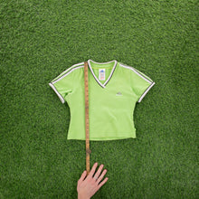 Load image into Gallery viewer, (1999) Women’s Adidas 3-Stripe Embroidered Lime Green V-Neck Baby Crop Top - M (8-10)
