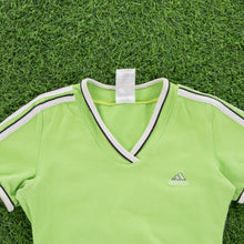 Load image into Gallery viewer, (1999) Women’s Adidas 3-Stripe Embroidered Lime Green V-Neck Baby Crop Top - M (8-10)