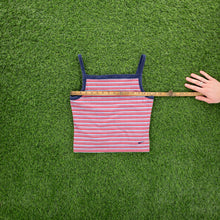 Load image into Gallery viewer, (2000) Women’s Nike Small Swoosh Embroidered Striped Red Light Blue Square Neck Halter Vest Crop Top - L (12-14)