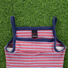 Load image into Gallery viewer, (2000) Women’s Nike Small Swoosh Embroidered Striped Red Light Blue Square Neck Halter Vest Crop Top - L (12-14)
