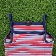 Load image into Gallery viewer, (2000) Women’s Nike Small Swoosh Embroidered Striped Red Light Blue Square Neck Halter Vest Crop Top - L (12-14)