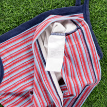 Load image into Gallery viewer, (2000) Women’s Nike Small Swoosh Embroidered Striped Red Light Blue Square Neck Halter Vest Crop Top - L (12-14)