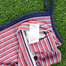 Load image into Gallery viewer, (2000) Women’s Nike Small Swoosh Embroidered Striped Red Light Blue Square Neck Halter Vest Crop Top - L (12-14)
