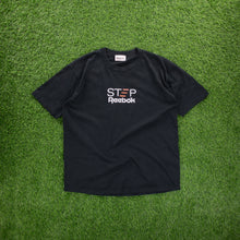 Load image into Gallery viewer, Reebok Sport Step Workout Logo Spell Out Graphic Black Single Stitch T-Shirt - L/XL