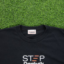 Load image into Gallery viewer, Reebok Sport Step Workout Logo Spell Out Graphic Black Single Stitch T-Shirt - L/XL