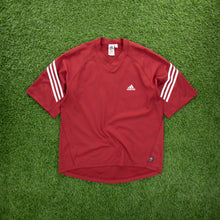 Load image into Gallery viewer, (2001) Adidas Climalite 3-Stripe Breathable Mesh Red V-Neck Sports T-Shirt - L