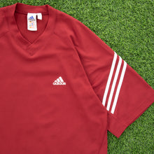 Load image into Gallery viewer, (2001) Adidas Climalite 3-Stripe Breathable Mesh Red V-Neck Sports T-Shirt - L