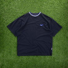 Load image into Gallery viewer, (1998) Reebok Small Spell Out Embroidered Logo Heavyweight Textured Navy T-Shirt - XL