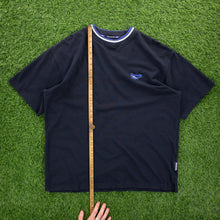Load image into Gallery viewer, (1998) Reebok Small Spell Out Embroidered Logo Heavyweight Textured Navy T-Shirt - XL