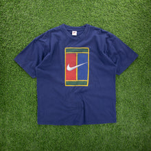 Load image into Gallery viewer, (1997) Nike Tennis Court Large Logo Stitch Graphic Navy T-Shirt - XL
