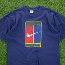 Load image into Gallery viewer, (1997) Nike Tennis Court Large Logo Stitch Graphic Navy T-Shirt - XL