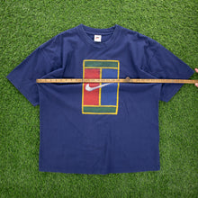Load image into Gallery viewer, (1997) Nike Tennis Court Large Logo Stitch Graphic Navy T-Shirt - XL