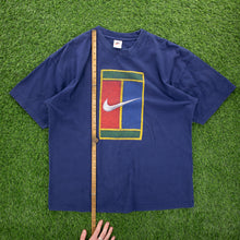 Load image into Gallery viewer, (1997) Nike Tennis Court Large Logo Stitch Graphic Navy T-Shirt - XL