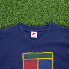 Load image into Gallery viewer, (1997) Nike Tennis Court Large Logo Stitch Graphic Navy T-Shirt - XL