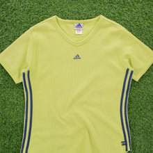 Load image into Gallery viewer, (1999) Women’s Adidas 3-Stripe Centre Logo Embroidered Lime Green V-Neck Ribbed Top - L (14)