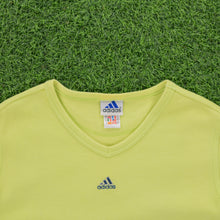 Load image into Gallery viewer, (1999) Women’s Adidas 3-Stripe Centre Logo Embroidered Lime Green V-Neck Ribbed Top - L (14)