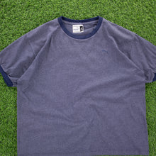 Load image into Gallery viewer, Puma Small Logo Graphic Navy Ringer T-Shirt - L