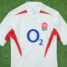 Load image into Gallery viewer, 2004/2005 England Nike Dri-Fit Pro Player Issue Home Short Sleeved Rugby Union Shirt - M/L