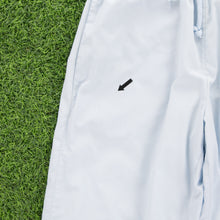 Load image into Gallery viewer, (2004) Women’s Nike Small Swoosh Embroidered Pocket Taping Adjustable Light Blue 3/4 Length Shorts - M (30-33”)