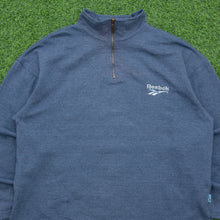 Load image into Gallery viewer, Reebok Small Spell Out Embroidered Logo Boxy Navy Quarter Zip Jumper - L