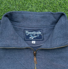 Load image into Gallery viewer, Reebok Small Spell Out Embroidered Logo Boxy Navy Quarter Zip Jumper - L
