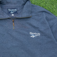 Load image into Gallery viewer, Reebok Small Spell Out Embroidered Logo Boxy Navy Quarter Zip Jumper - L