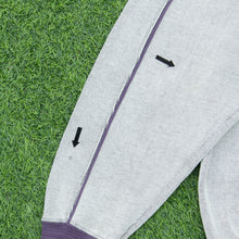 Load image into Gallery viewer, Adidas Originals Since 1949 Spell Out Logo Embroidered Piping Ribbed Boxy Light Grey Purple Quarter Zip Jumper - L