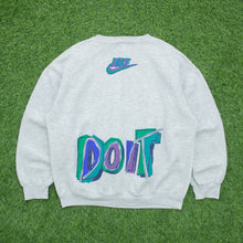 Load image into Gallery viewer, Nike Just Do It Abstract Spell Out Swoosh Double Sided Graphic Logo Boxy Grey Sweatshirt - L