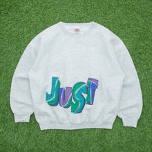 Load image into Gallery viewer, Nike Just Do It Abstract Spell Out Swoosh Double Sided Graphic Logo Boxy Grey Sweatshirt - L