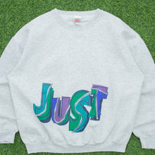 Load image into Gallery viewer, Nike Just Do It Abstract Spell Out Swoosh Double Sided Graphic Logo Boxy Grey Sweatshirt - L