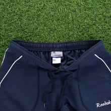 Load image into Gallery viewer, Women’s Reebok Small Spell Out Embroidered Pocket Piping Adjustable Navy 3/4 Length Shorts - M (10)